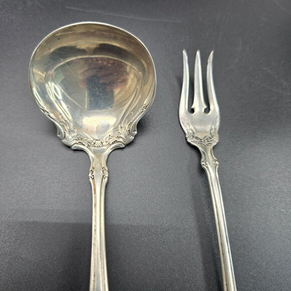 Vintage Wallace Sterling Silver Round Bowl Soup Spoon + Pickle Olive Fork CT36F - Picture 3 of 10